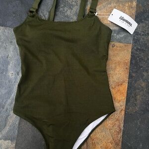 Olive Green Ribbed Swimsuit